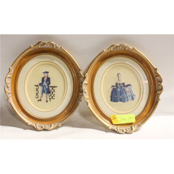 ANTIQUE BLUE BOY & PINKY NEEDLEPOINT