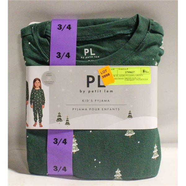 NEW PL KIDS PYJAMA GREEN CHRISTMAS TREES SIZE 3-4
