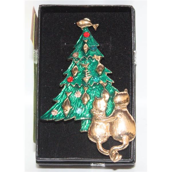 XMAS CAT TREE, BROOCH,3.07”X1.85”