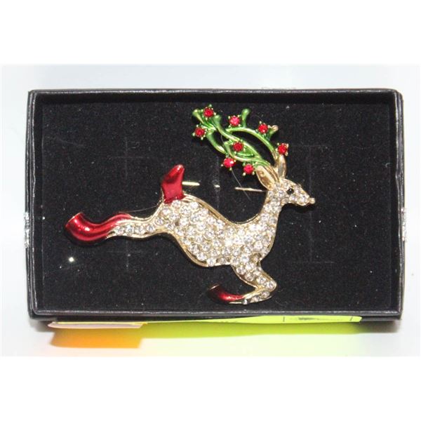 REINDEER LEAPING, BROOCH,1.61”X1.46.