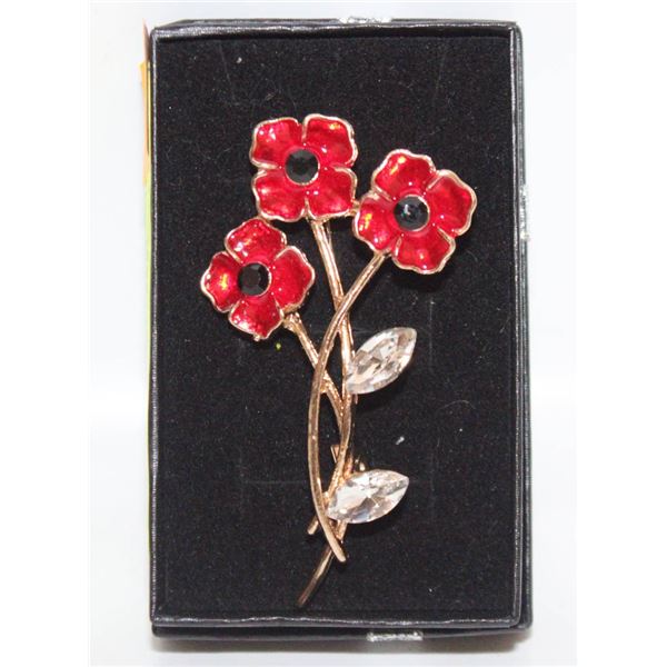 POPPY BROOCH 18KPLATED,BROOCH,1.42”X2.44”