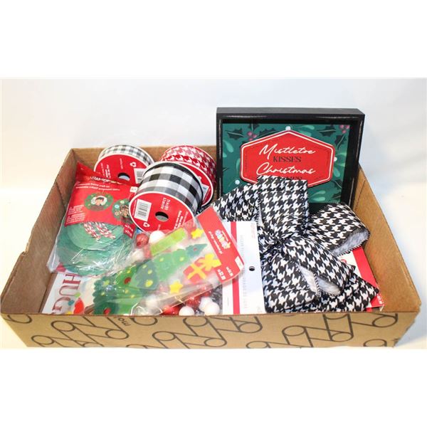 BOX OF NEW  CHRISTMAS DÉCOR & CRAFT ITEMS