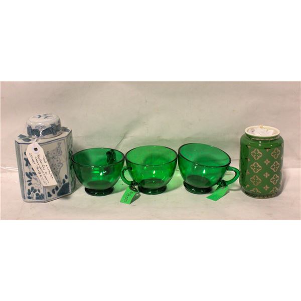 CHERRY BLOSSOM GINGER JAR SOLD WITH GREEN GLASS