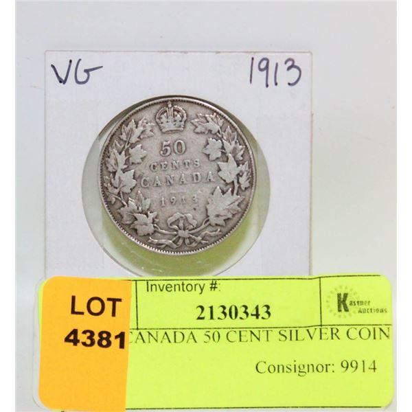 1913 CANADA 50 CENT SILVER COIN