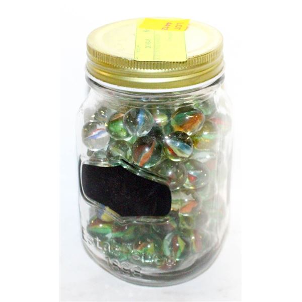 JAR OF VINTAGE MARBLES