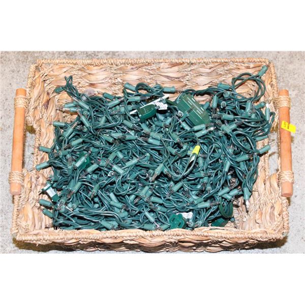 WICKER BASKET FULL OF CHRISTMAS LIGHTS