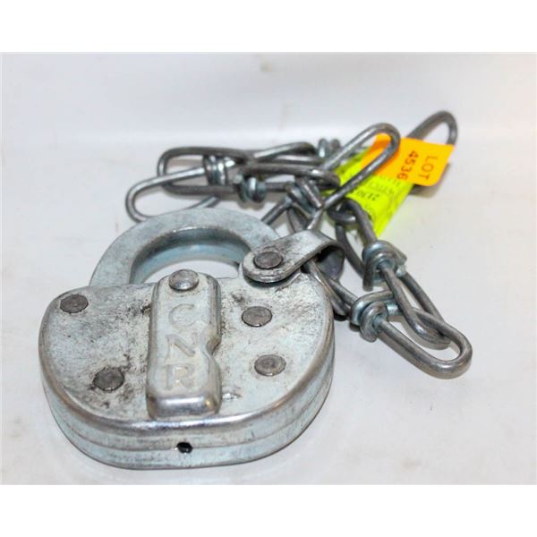 RAILWAY SWITCH LOCK STAMPED CNR WITH CHAIN
