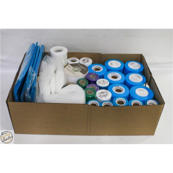 BOX OF ASSORTED TULLE FABRIC & EVA FOAM SHEETS