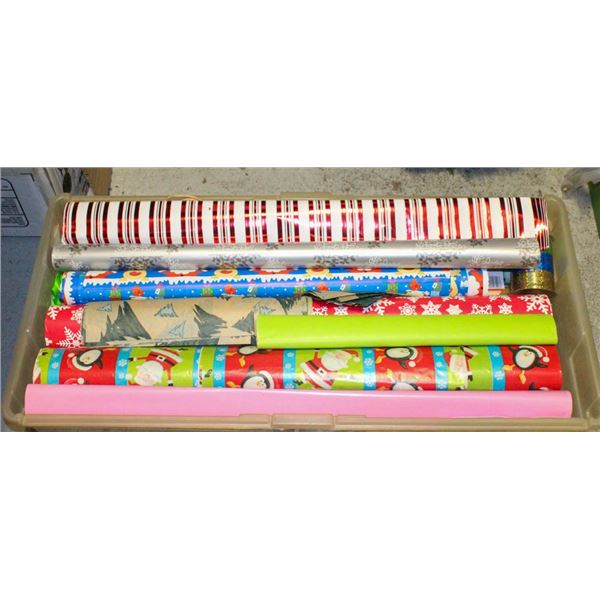 STORAGE TOTE FULL OF WRAPPING PAPER & GIFT BAGS