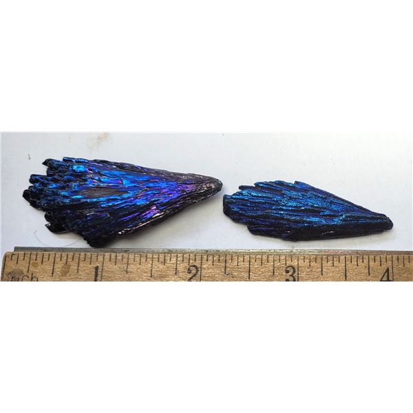 9)  LOT OF 2 BLUE/PURPLE AURA FLAME FEATHER