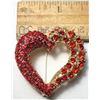 Image 1 : 14)  GOLD TONE WITH RED CRYSTALS, HEART