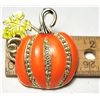 Image 1 : 16)  ORANGE ENAMEL WITH CLEAR CRYSTALS,