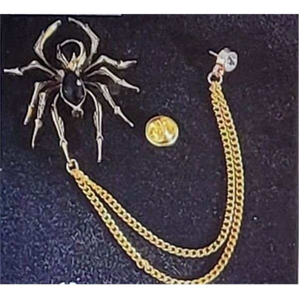 27)  GOLD TONE WITH BLAK CRYSTALS, SPIDER