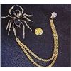 Image 1 : 27)  GOLD TONE WITH BLAK CRYSTALS, SPIDER