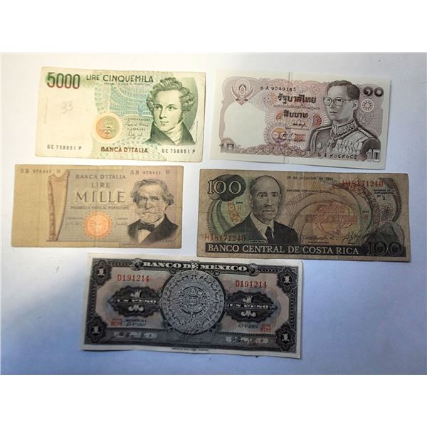3) LOT OF 5 ASSORTED WORLD BANKNOTES.