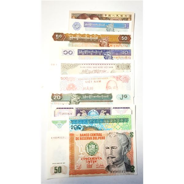 4)  LOT OF 10 ASSORTED UNCIRCULATED WORLD