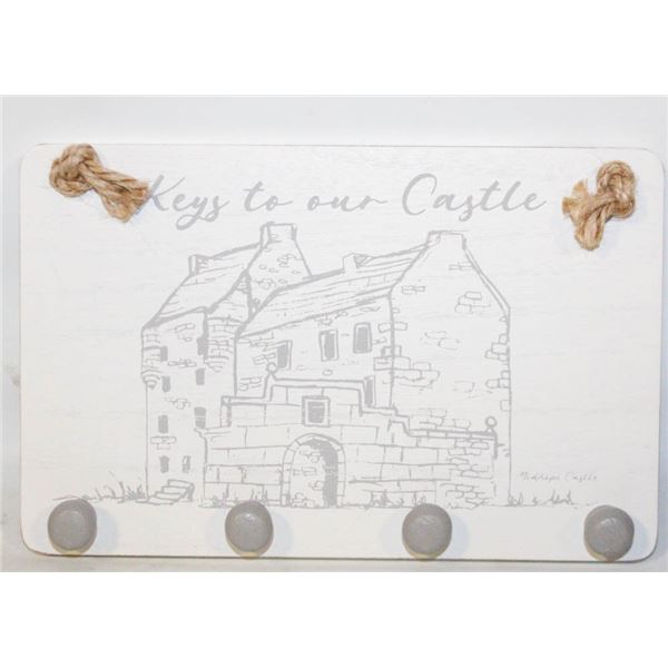 "KEYS TO OUR CASTLE" WOOD WALL KEY HOLDER