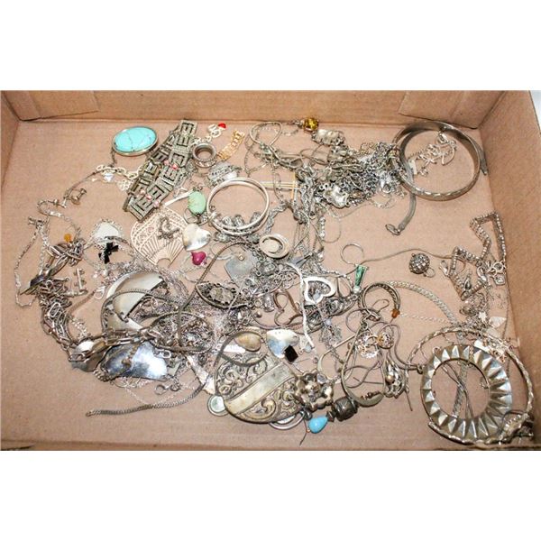 FLAT OF SILVER TONE JEWLERY - UNKNOWN MATERIALS