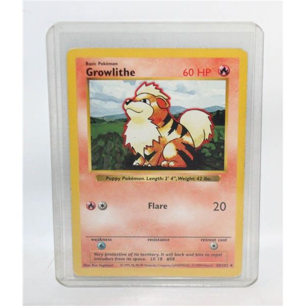 GROWLITHE SHADOWLESS BASE SET 1999 28/102 CARD