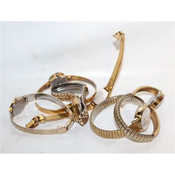 6 LADIES GOLD TONE WATCHES - MAY REQUIRE BATTERY