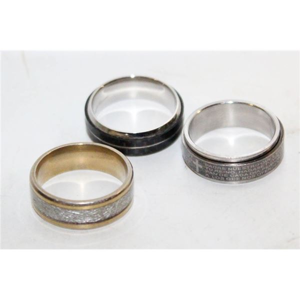 3 MENS RINGS SZ 10-10.5 INCLUDING SPINNER RING