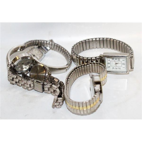 5 LADIES SILVER TONE METAL WATCHES