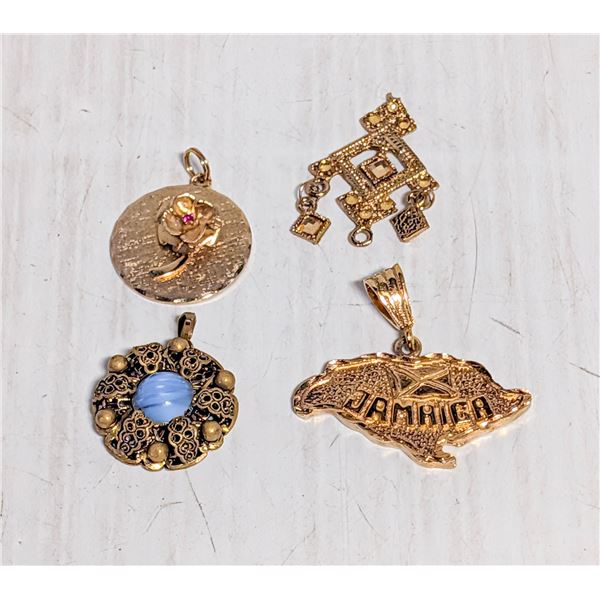 4 GOLD TONE PENDANTS