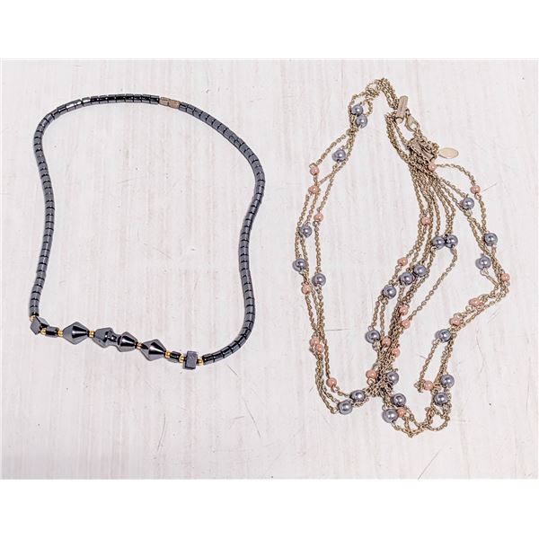 LAYERED CHAIN NECKLACE PLUS MAGNETITE NECKLACE