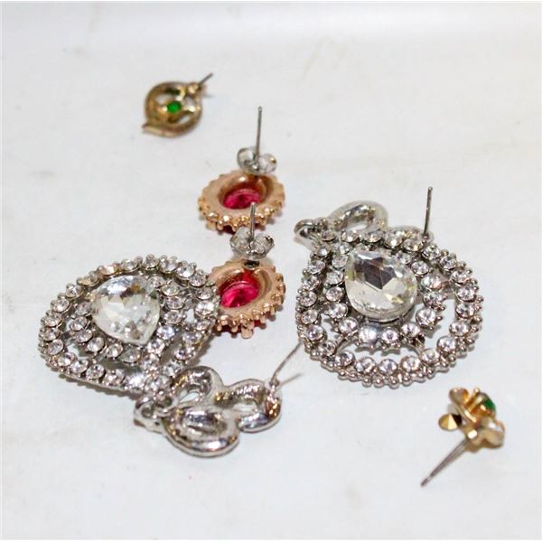3 PAIRS OF HEAVILY JEWELED EARRINGS