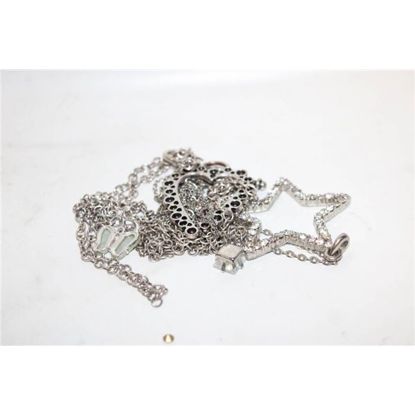 4 SILVER TONE CHAINS WITH PENDANTS