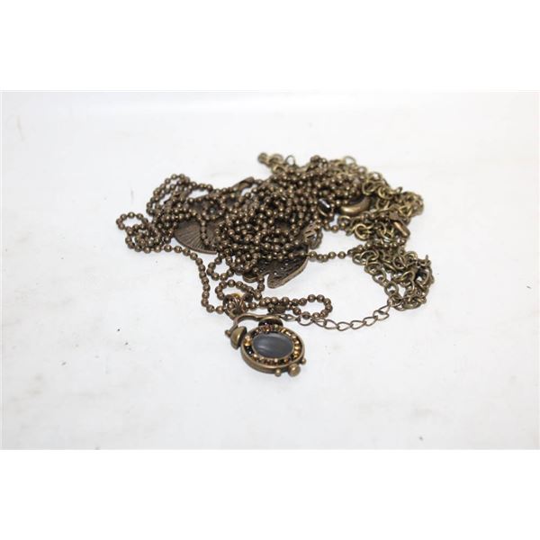 4 HANDMADE BRONZE TONE NECKLACES WITH PENDANTS