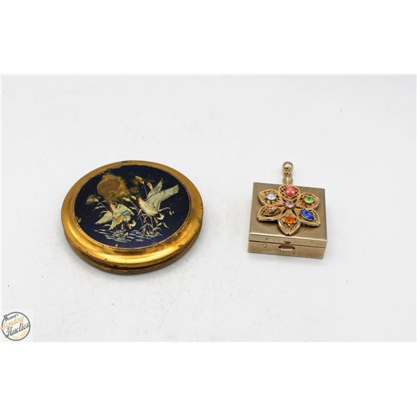 ANTIQUE COMPACT + VINTAGE FOLDING POCKET ASHTRAY