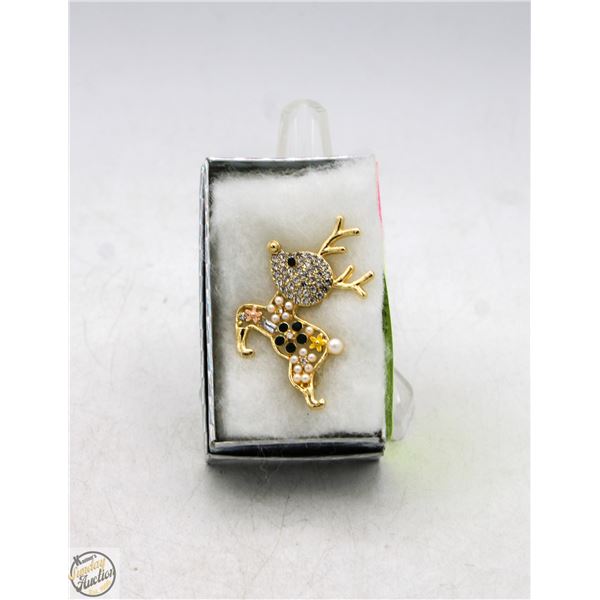NEW REINDEER BROOCH PEARL,RHINESTONE