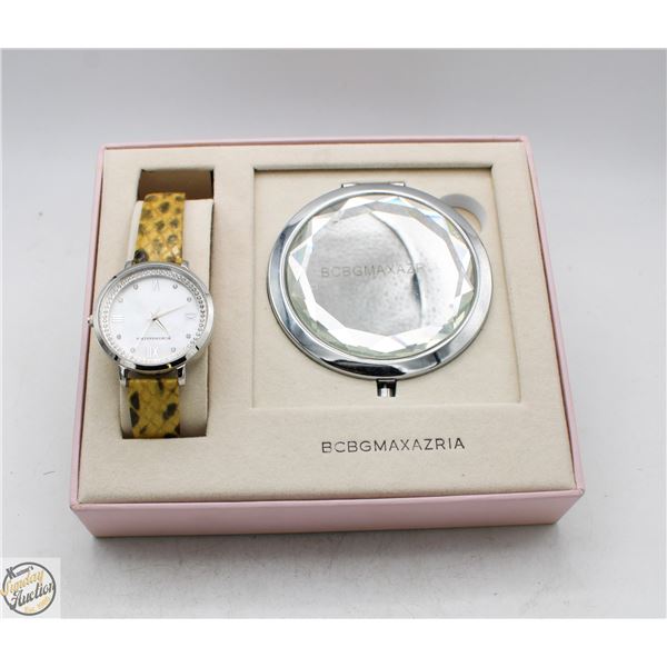 BCBG MAXAZRIA WATCH & MIRRO SET, ORIGINAL BOX &