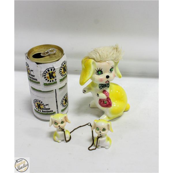 ESTATE VINTAGE CERAMIC DOG TRIO ORNAMENTS