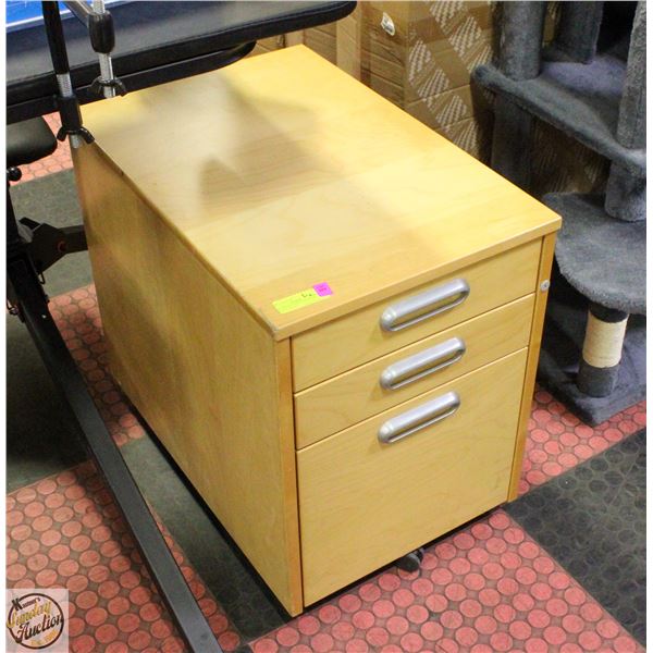 SOLID WOOD 3-DRAWER ROLLING FILING CABINET -