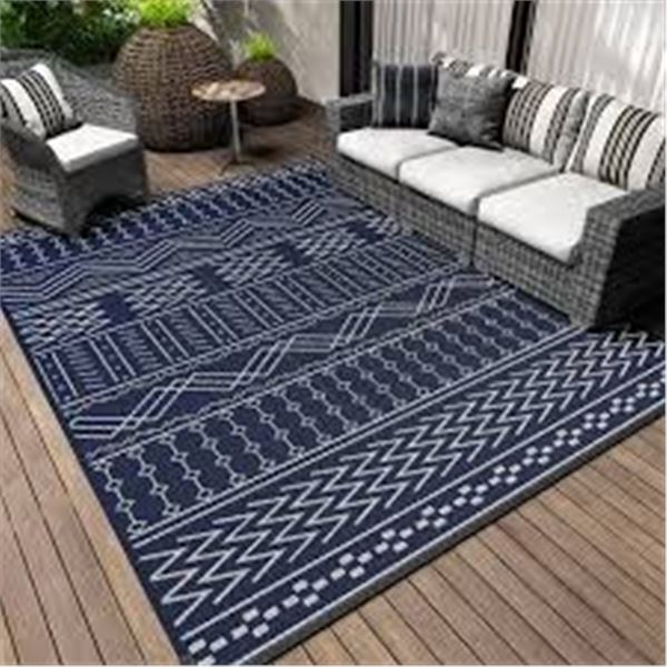BRAND NEW OUTDOOR RUG NAVY WHITE FLORAL 8X10FT