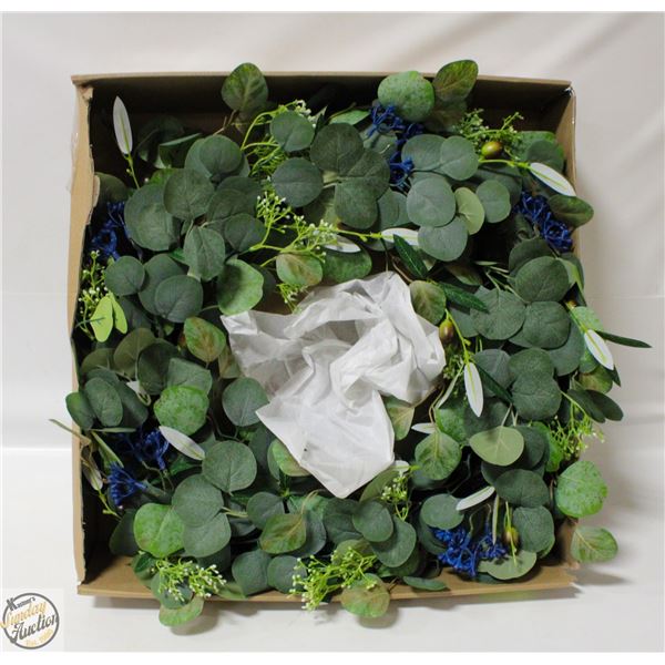 NEW ARTIFICIAL WREATH WITH BLUE BUDS AND OLIVES