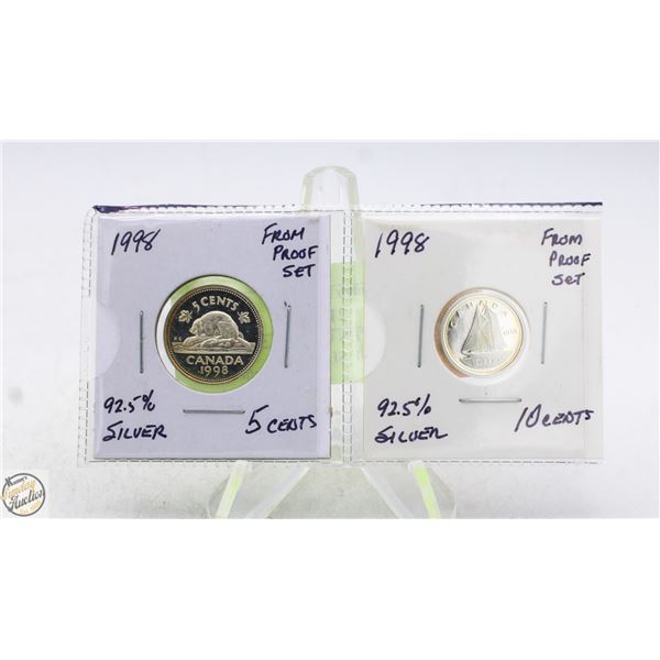1998 FIVE+TEN CENT 92.5% SILVER FROM PROOF SET