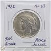 Image 1 : 1922 90% SILVER PEACE DOLLAR