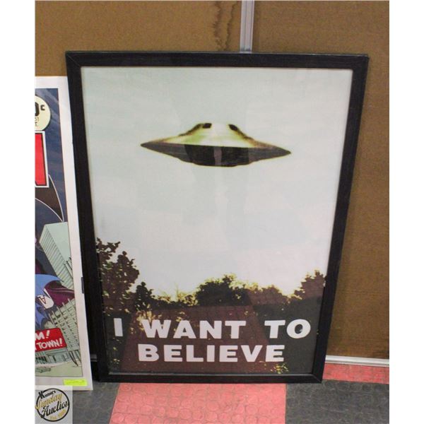 26 X 38 "I WANT TO BELIEVE" FRAMED MOVIE POSTER
