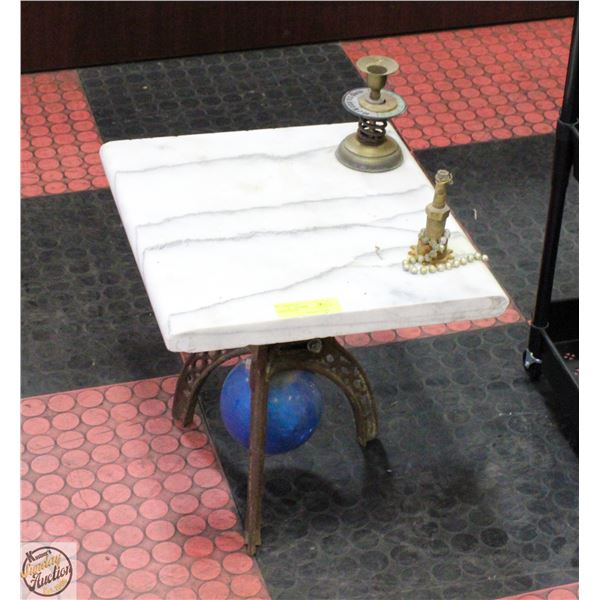 ANTIQUE CAST IRON LEGGED MARBLE ACCENT TABLE