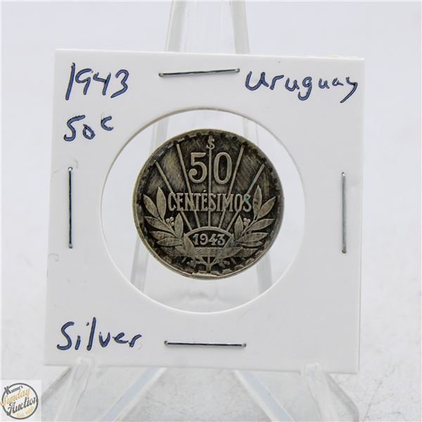 1943 SILVER WWII REPUBLIC OF URUGUAY 50 CENTS