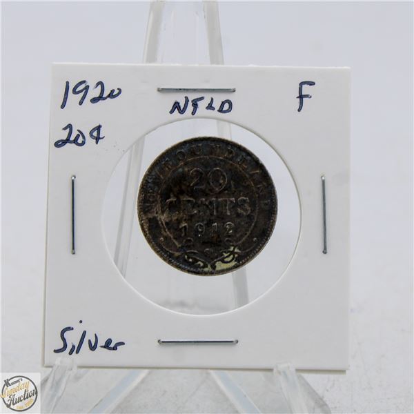 1912 SILVER NEWFOUNDLAND 20 CENTS COIN