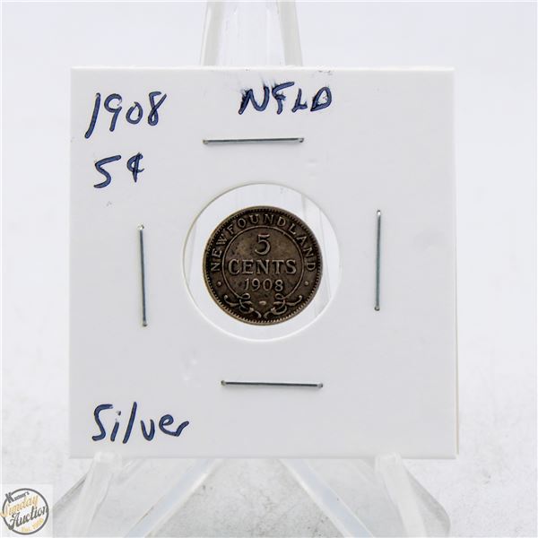 1908 SILVER NEWFOUNDLAND 5 CENTS COIN