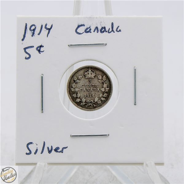 1914 SILVER CANADA 5 CENTS COIN, FISH SCALE
