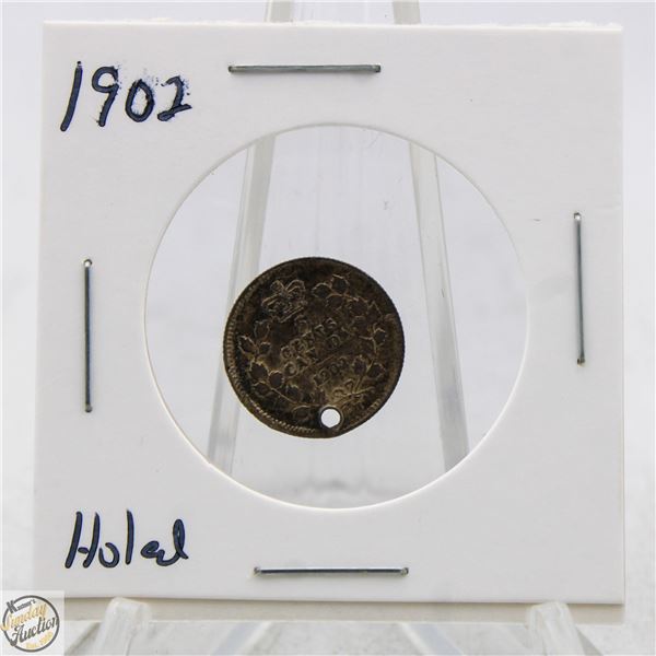 1902 SILVER HOLED CANADA 5 CENTS COIN