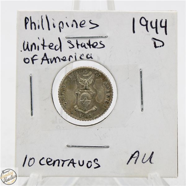 1944D SILVER WWII USA/PHILIPPINES 10 CENTAVOS