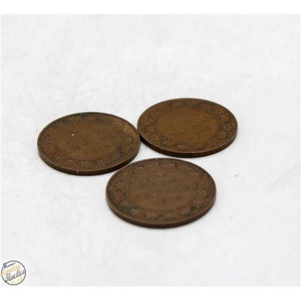 LOT OF 3 VARIOUS OLD CANADA LARGE 1 CENT COINS