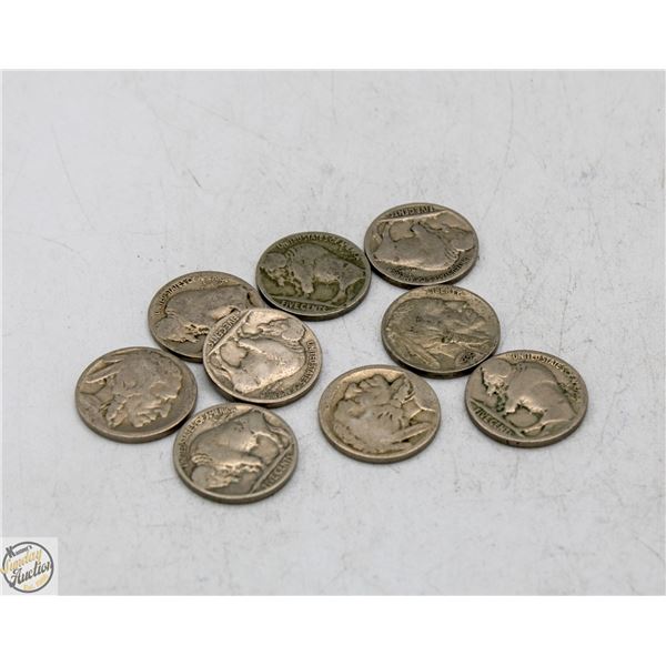 LOT OF 9 OLD USA INDIAN HEAD/BUFFALO NICKELS